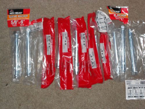 RED HEAD SLEEVE ANCHORS 5/8&#034; X 6&#034; TEN PIECES