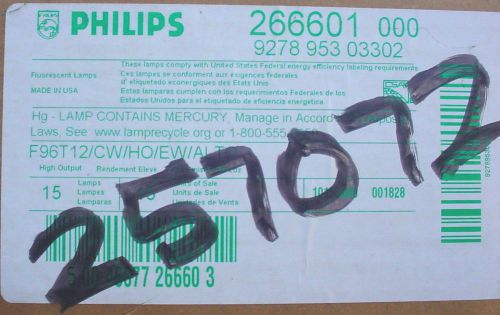 NEW CASE of 15 Philips F96T12CW/HO/EW/ALTO High Output Fluorescent Tubes