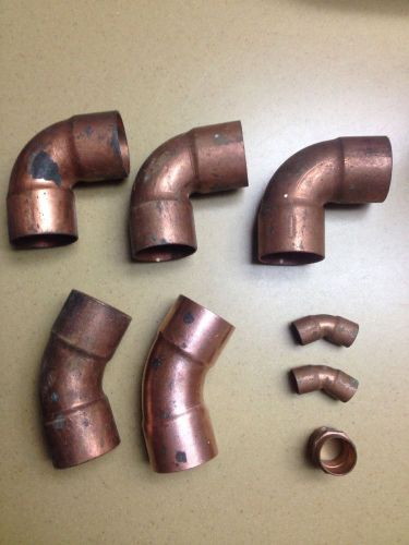 Old Stock, Never Used 1 1/2&#034; Copper (3) 90s And (2) 45s.  (2) 1/2&#034; 45s, (1) 3/4&#034;