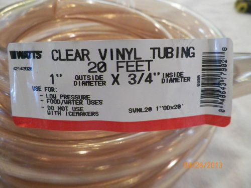 20 FOOT WATTS Clear Vinyl Tubing 1&#034; OD X 3/4&#034; ID 1/8&#034; thick hose pipe PVC Tube