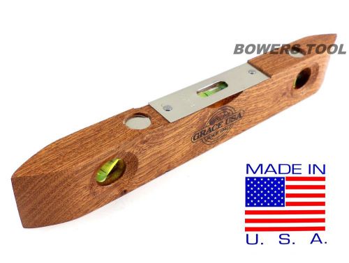 Grace USA 9&#034; Wooden Torpedo Level MADE IN USA Wood Vintage Style Carpenter