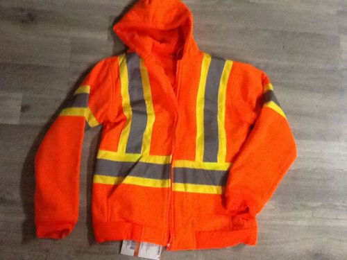 1 New Large hi-vis safety striped orange fleece lined hoodie  CSA