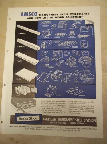 Vtg American Brake Shoe Co Catalog~AMSCO Manganese Steel Weldments