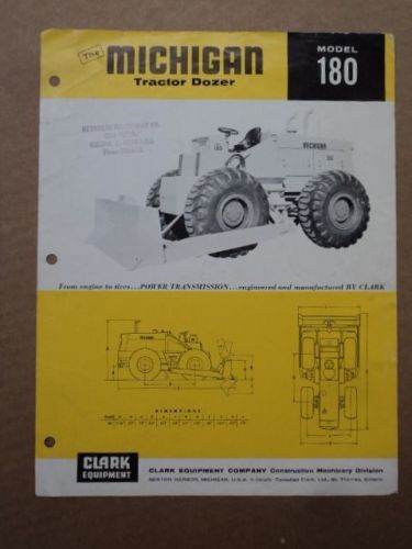 1962 Model 180 Michigan Tractor Dozer Catalog Sheet Brochure Clark Equipment Co.