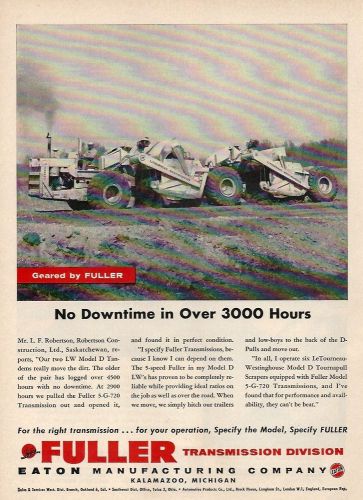 1962 Fuller ad, L-W Model &#034;D&#034; Tandem Scraper,Robertson Const,Saskatchewan,Canada