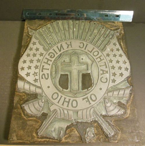 Vintage Letterpress Printer Printing Block Catholic Knights of Ohio Large