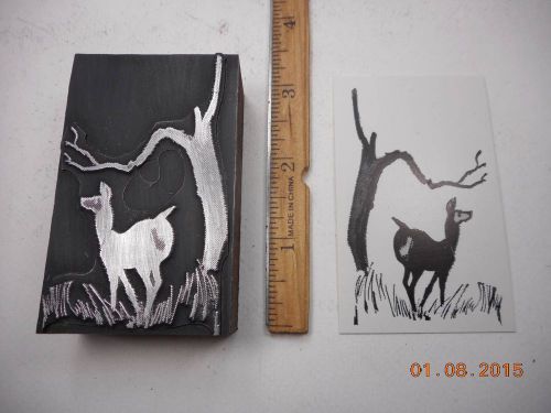 Letterpress Printing Printers Block, Doe Deer by Leafless Tree