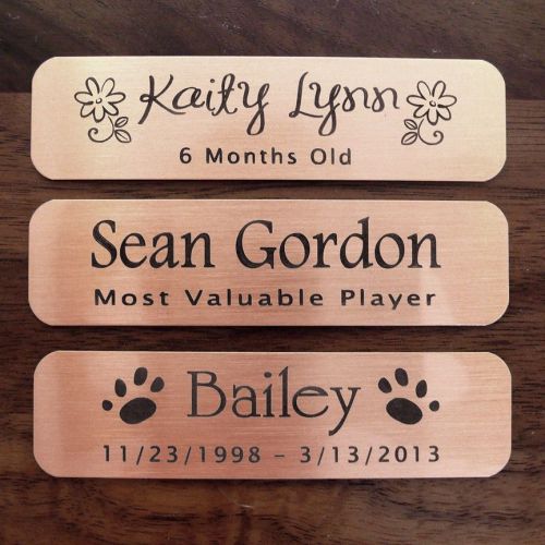 Engraved copper plate picture frame art label name tag 3&#034; x 3/4&#034; adhesive for sale