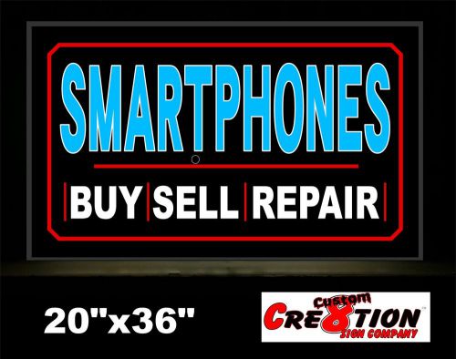 Led light box sign - 20&#034;x36 smartphone buy sell repair - window sign, iphone for sale