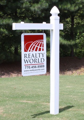Vinyl PVC Real Estate Sign Post - White with Ball Cap