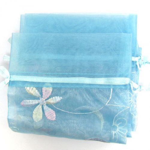 4 4.5x8.5&#034; organza jewelry gift pouch bags display light blue