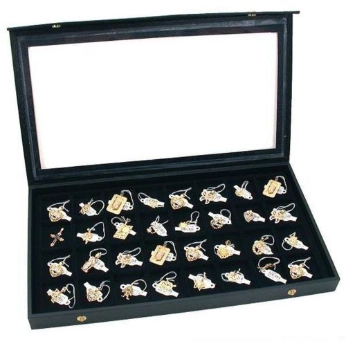 32 Earring Jewelry Display Case Clear Top Black New Brand New!
