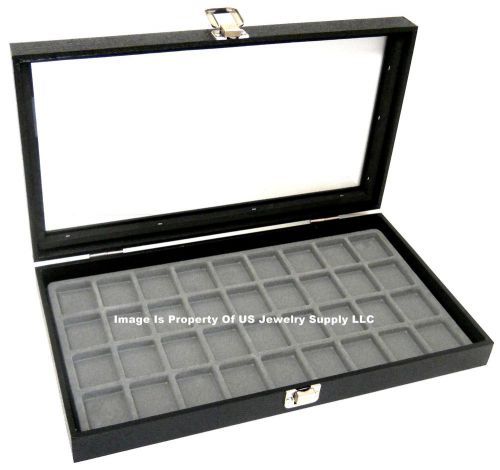 12 Glass Top Lid Grey 36 Space Jewelry Display Box Cases Pendant Pin Brooch