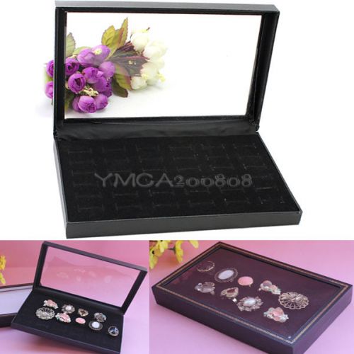 Clear plastic lid case 36 slots rings storage jewelry holder box case black hot for sale