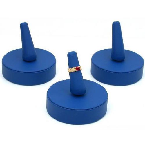 3 Blue Faux Leather Ring Display Stands 3&#034;