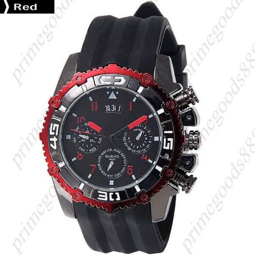 Sport Rubber Sub Dials Quartz Wrist Analog Men&#039;s Wristwatch Free Shipping Red