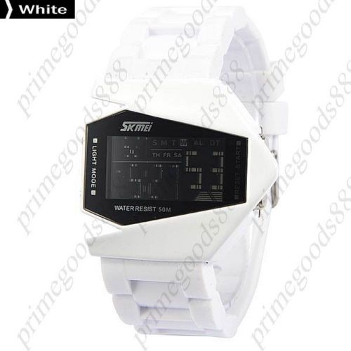 Waterproof LCD Sports Digital Sport Silica Gel Free Shipping Wristwatch in White
