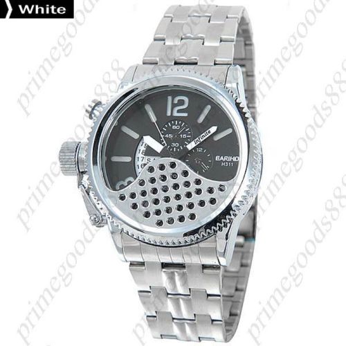 Stainless Steel Band Date Analog Quartz False Sub Dials Men&#039;s Wristwatch White