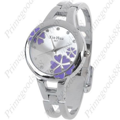 Silver Flowers Bangle Bracelet Wrist Lady Ladies Quartz Wristwatch Women&#039;s