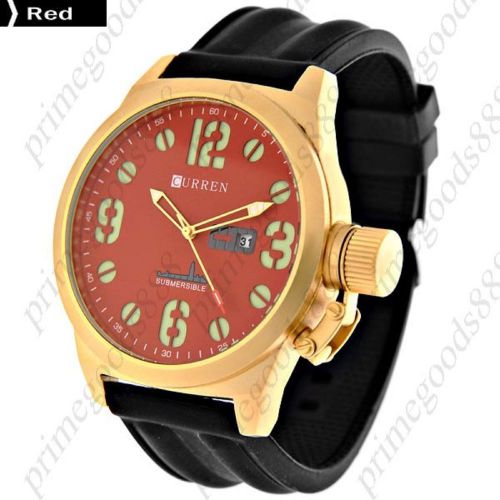 Date Window Soft Rubber Band Men&#039;s Wrist Quartz Wristwatch Free Shipping Red