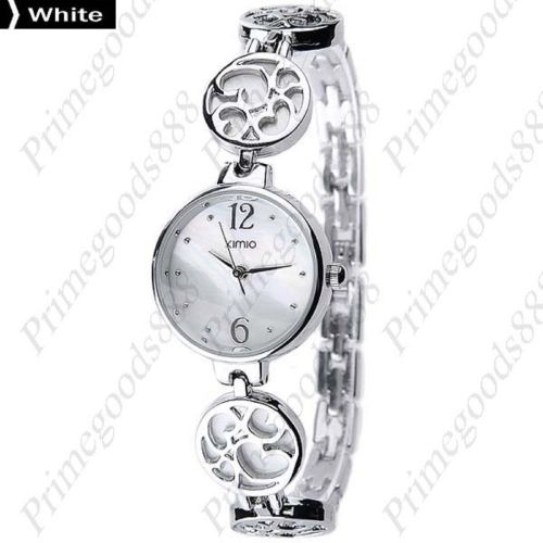 Hearts Silver Alloy Bracelet Bangle Lady Ladies Quartz Wristwatch Women&#039;s White
