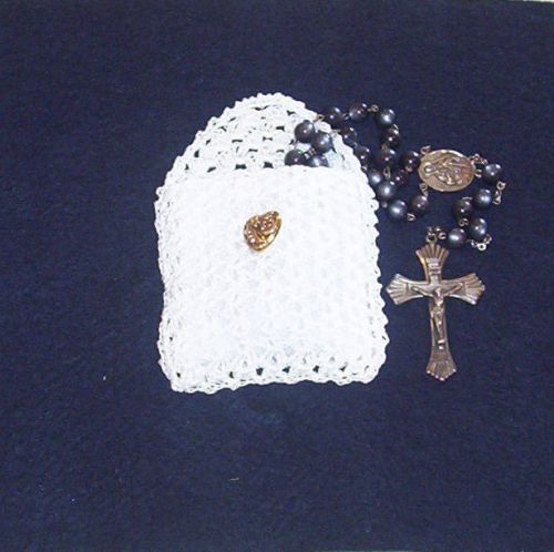 Hand Crochet White Rosary Jewelry Pouch Case
