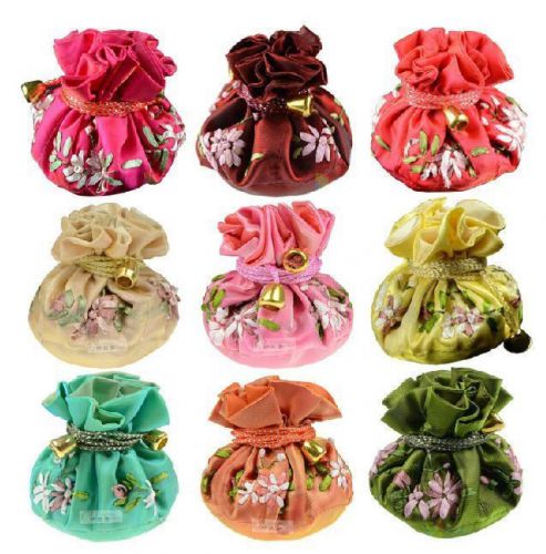 6pcs HADEMADE EMBROIDERED SILK FLOWER BALL COIN BAG PURSE POUCH JEWELRY ROLLS
