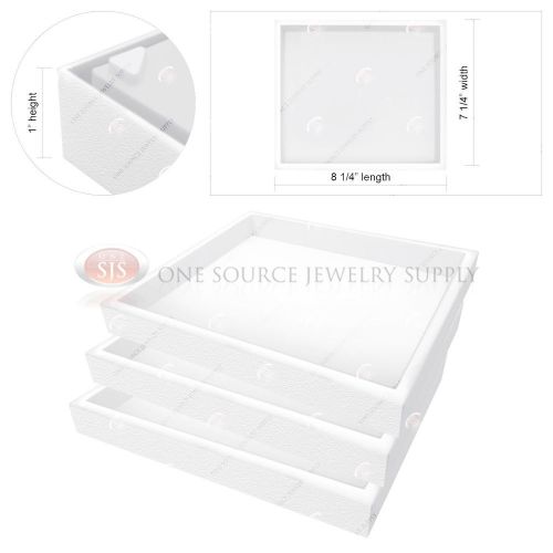 3 Piece Stackable 1&#034; White Plastic Jewelry Display Half-Tray Storage Organizers