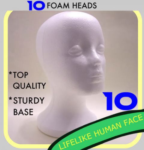 10 FEMALE FOAM STYROFOAM MANNEQUIN HEADS WIG HAT MODEL