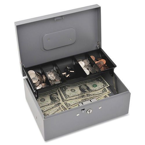 Sparco Locking Cash Box 10-1/2&#034;x7-3/8&#034;x4-7/16&#034; Gray. Sold as Each