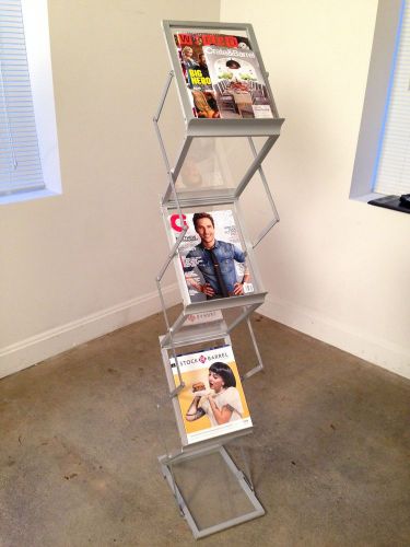 Modern Contemporary Magazine Rack Stand Metal Aluminum and Glass 60&#034; Tall