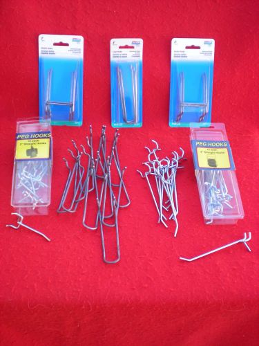 Lot of 58 various peg board hooks-2&#034; &amp; 4&#034; straight-4&#034; double-4&#034; loops-nib &amp; loos for sale