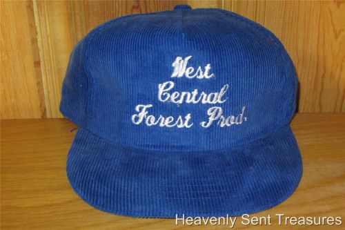 West Central Forest Products Vintage 80s Blue Corduroy Trucker Snapback Hat Cap