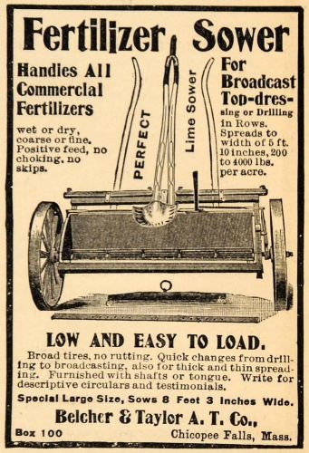 1907 ad belcher taylor fertilizer sower farm equipment - original cg1 for sale