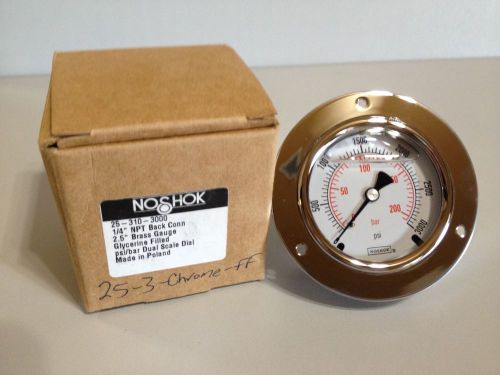 Noshok 25-310-3000-cff pressure gauge 2.5&#034; glycerine liquid filled rear mount for sale