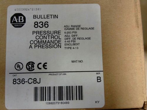 NEW in box ALLEN BRADLEY BULLETIN 836-C8J PRESSURE SWITCH NEMA 4-13 ENCLOSURE