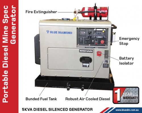 Mine spec diesel generator 6kva 240v silenced single phase for sale