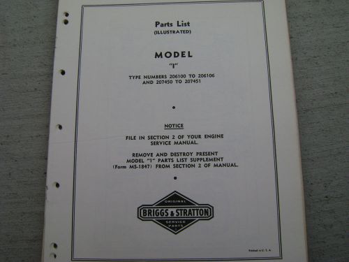 briggs and stratton model i  illustrated parts list