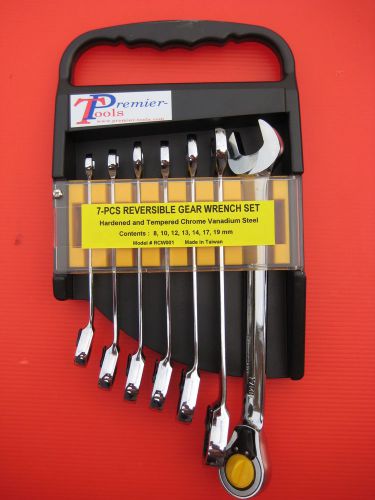 Premier Reversible Gear Wrench Set,  7pcs, 8 - 19mm Professional Quality,