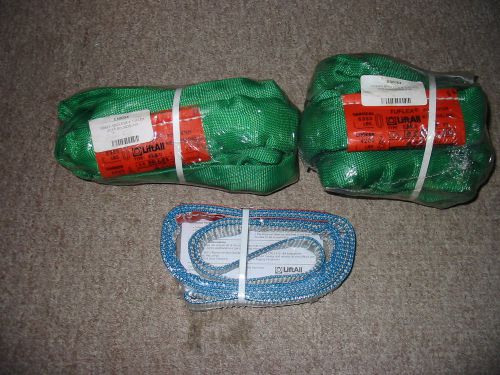 2 green tuflex endless 4&#039; poly round slings &amp; 1 3&#039; tuff edge lihfting straps for sale