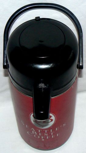 THE PEACOCK VACUUM COFFE POT SEATTLES BEST COFFEE BLACK LID RED FRONT