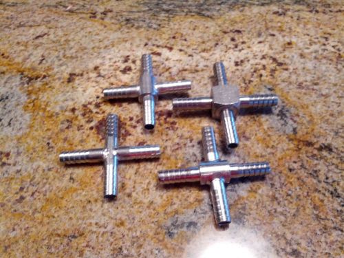 Stainless 1/4x1/4x1/4x1/4 Barb Cross Fitting --Lot of 4--