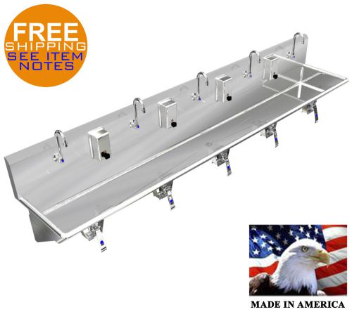 Hand sink wash up stainless steel 108&#034; 5 users knee valves wall brackets support for sale