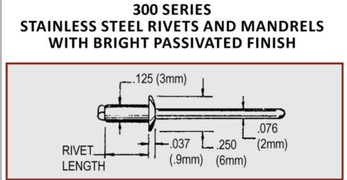 1/8&#034; dia domed head stainless steel blind rivet | length: 0.600&#034; (50 pack) for sale
