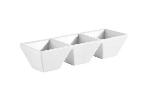 CAC China CN-3T9 Divided Tray 4 oz Super White Porcelain 3 Compartment Box of 24