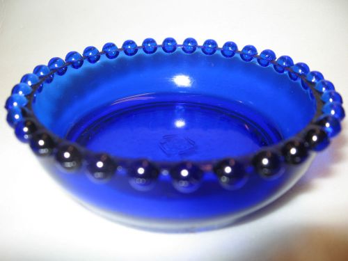 Cobalt Blue glass candlewick pattern candy dish / nappy soap jam tip tray bowl