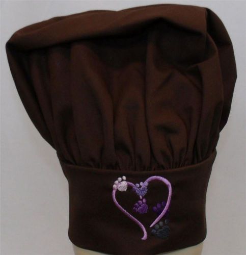 Brown Puppy Dog Kitty Cat Kitten Paw Prints &amp; Heart Adult Adjustable Chef Hat