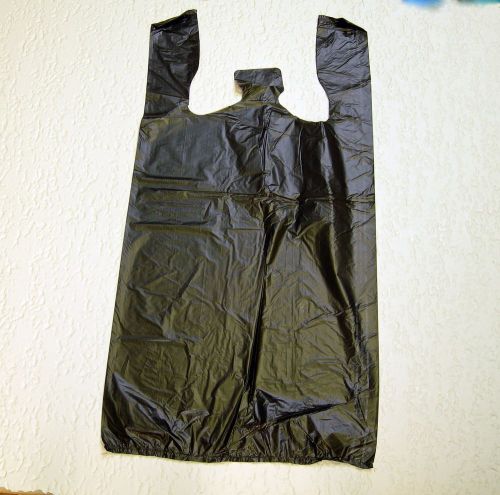 1000 qty. black plastic t-shirt retail shopping bags w/ handles medium for sale