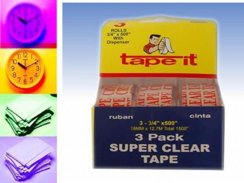 72 3pck gift wrap office clear tape with dispenser 0.75 inch rolls 3/4 shipping for sale