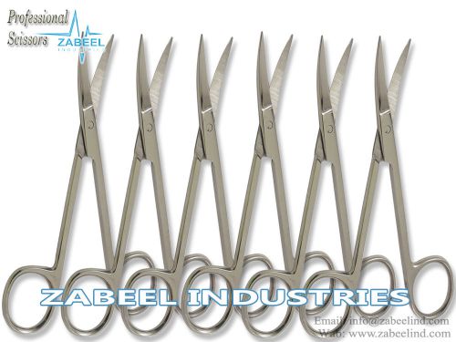 6 PCS IRIS SCISSORS INCH 4.5&#034;STAINLESS STRAIGHT+CURVED SURGICAL INSTRUMENTS
